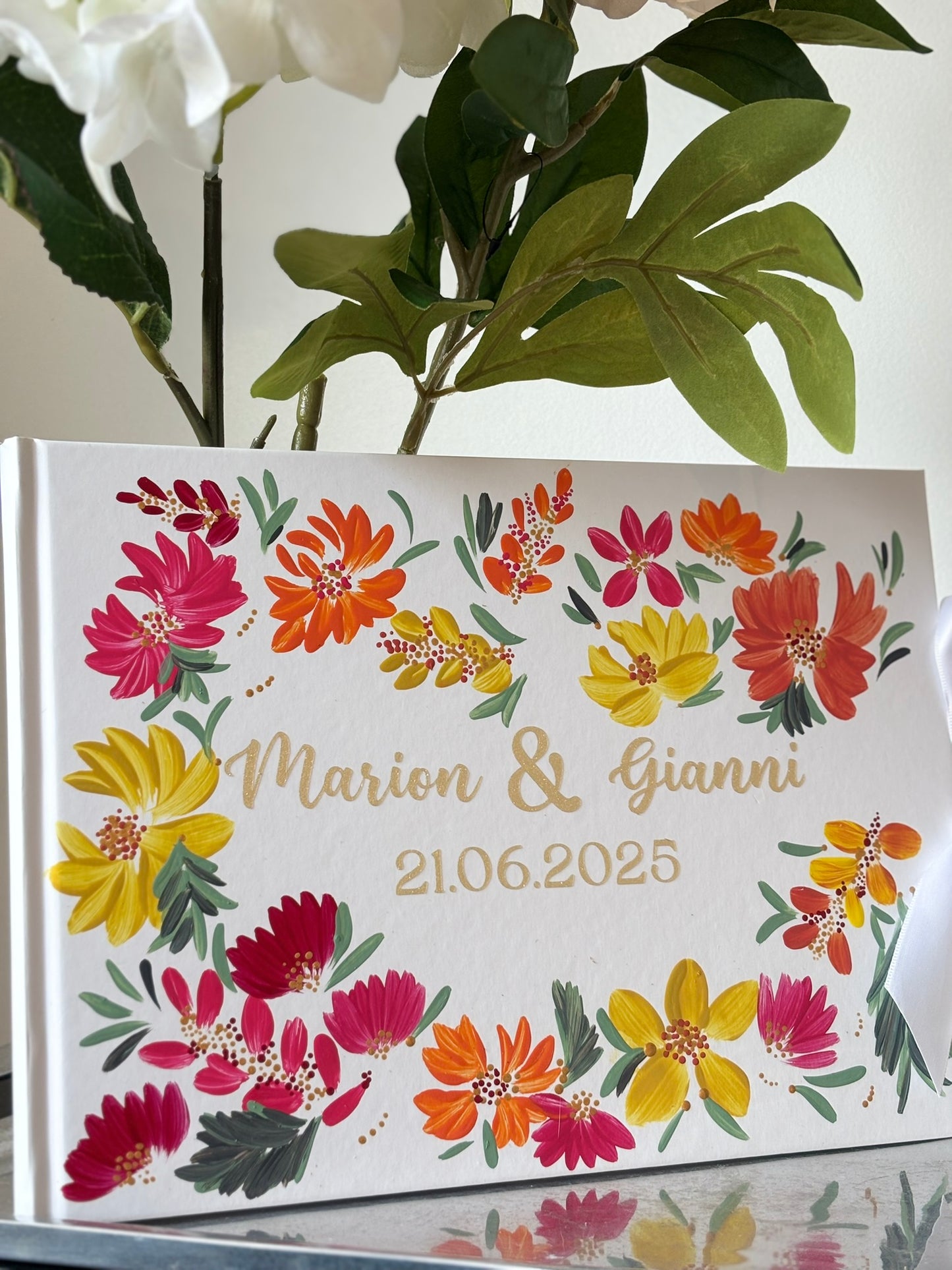 Livre d'or 80 pages blanches personnalisé thème floral - 30x21 cm