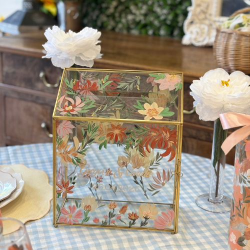Urne de Mariage en Verre Personnalisée – Peinte à la Main avec Finitions Dorées