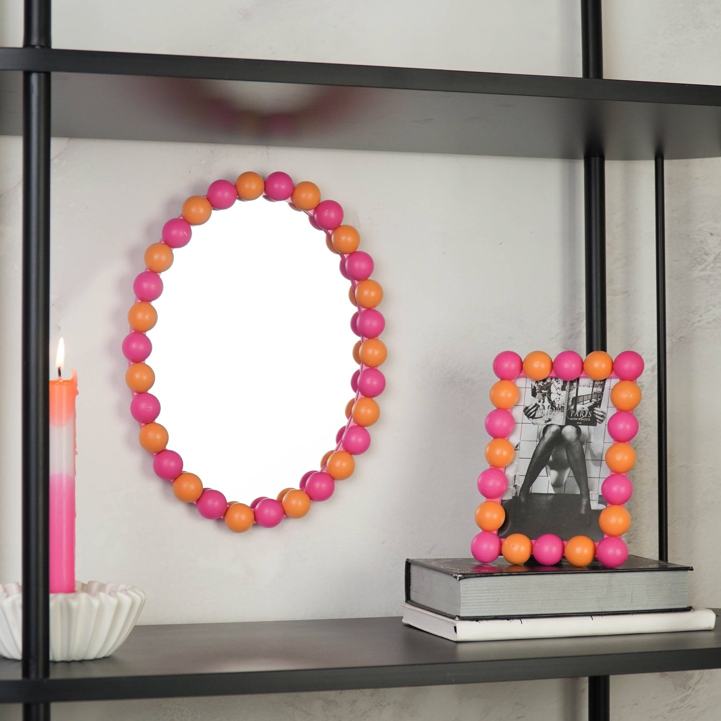 Miroir - Ovale - Bulles - Néon Rose/Orange - 29x22,5cm