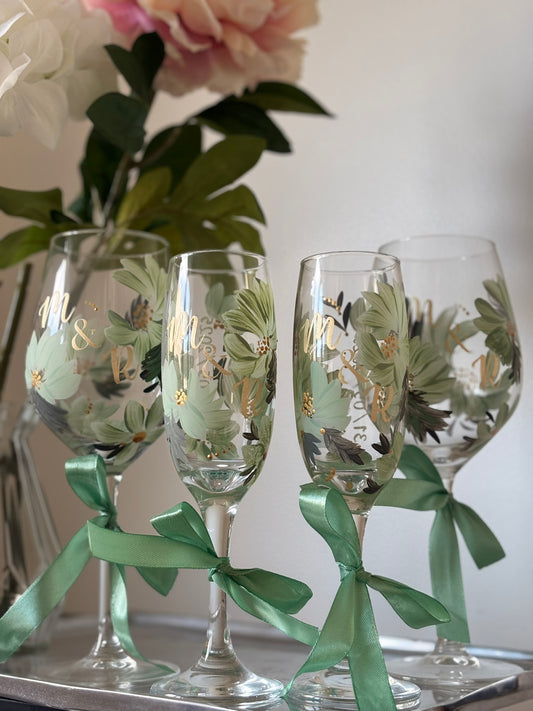 Coffret Prestige des Mariés – 4 Verres peints à la main personnalisés