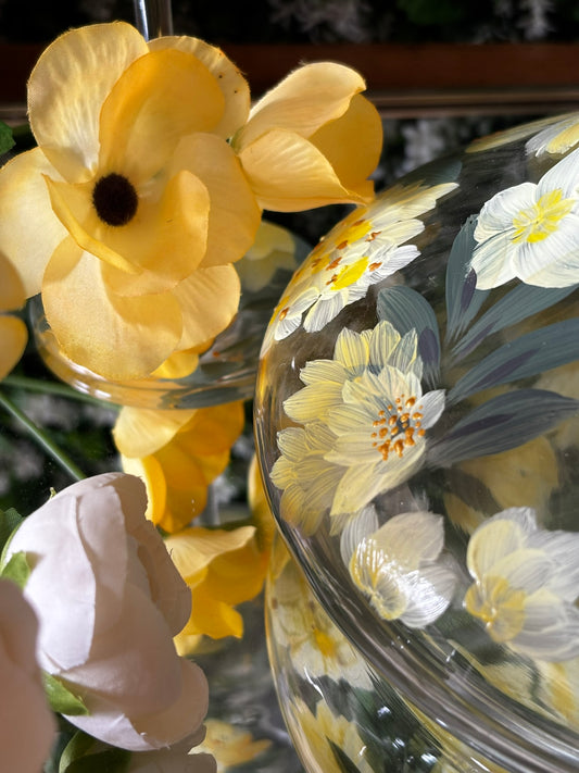 Ensemble Décanteur & Verres à Vin Peints à la Main – Collection Printemps Jaune