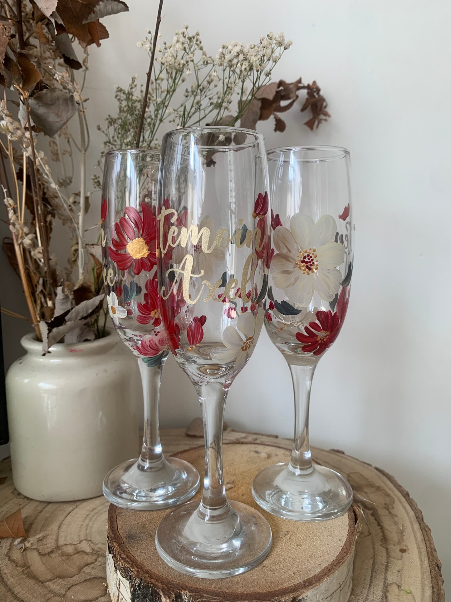 Flûtes à champagne peintes à la main, verre personnalisée avec prénom mariage, demoiselle d'honneur cadeaux invités mariage décoration mariage verre vin