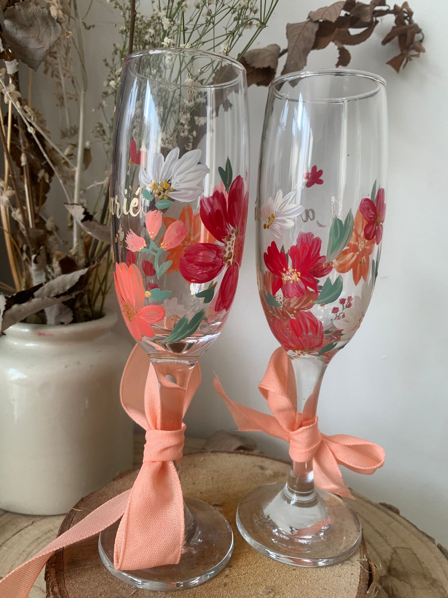 Flûtes à champagne peintes à la main, verre personnalisée mariage, demoiselle d'honneur cadeaux invités mariage décoration mariage