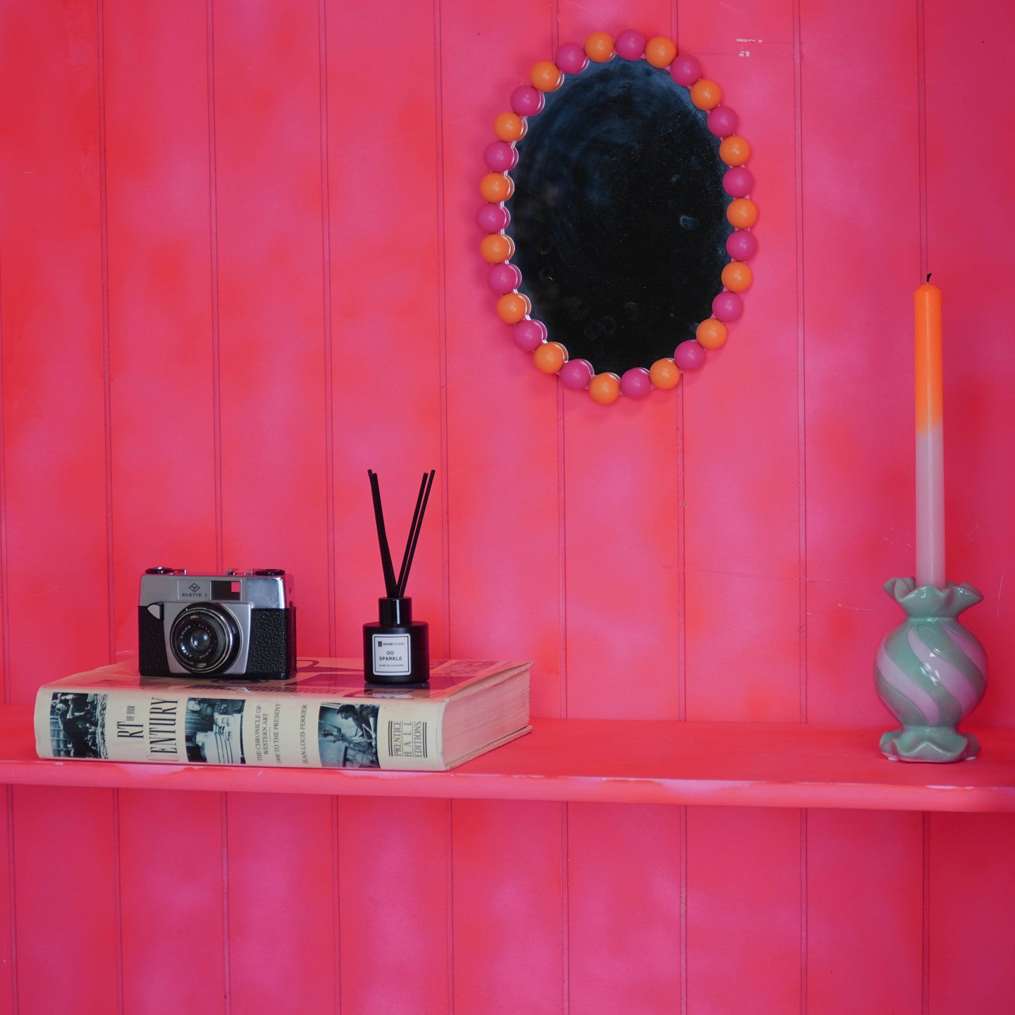 Miroir - Ovale - Bulles - Néon Rose/Orange - 29x22,5cm