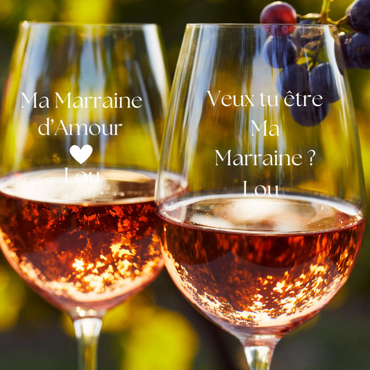 verre vin personnalisé marraine, cadeau parrain et marraine, baptême cadeau, demande parrain et marraine, verre personnalisé, famille