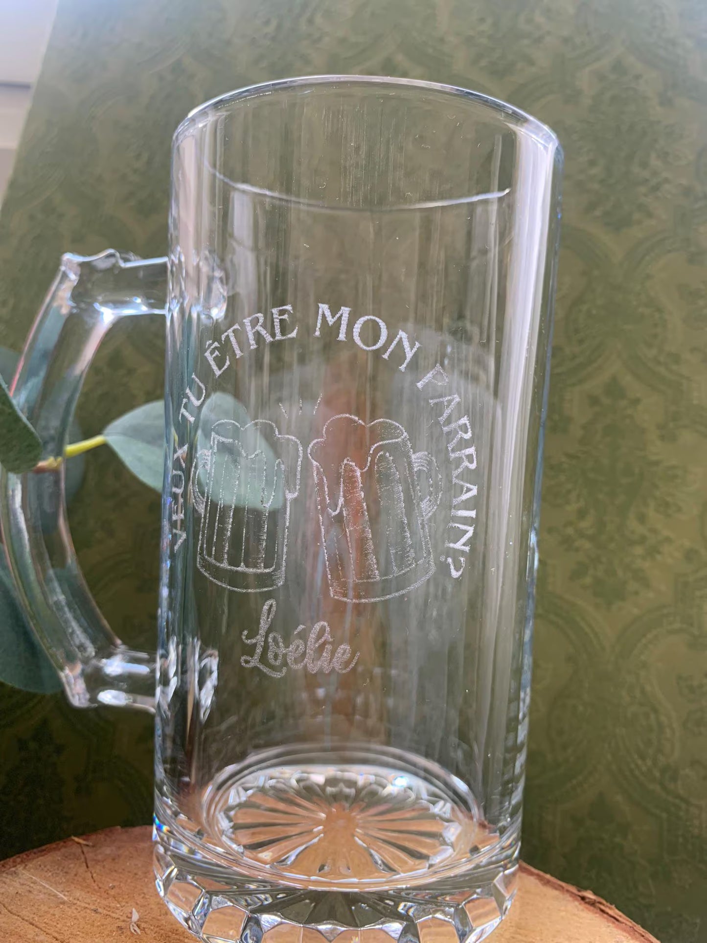 Chôpe bière personnalisée/ demande parrain/ fête des pères/ cadeau parrain / baptême / verre bière gravure personnalisée