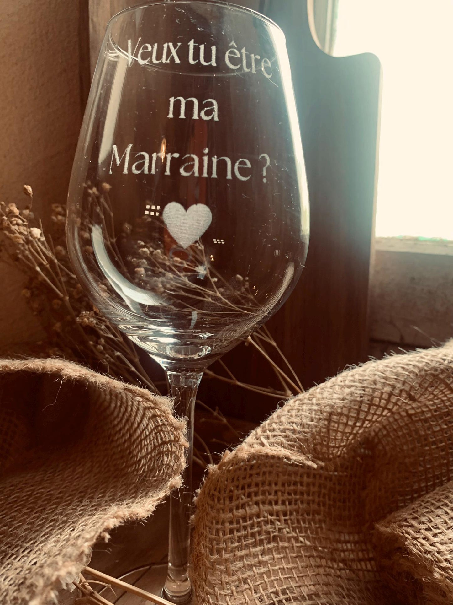 verre vin personnalisé marraine, cadeau parrain et marraine, baptême cadeau, demande parrain et marraine, verre personnalisé, famille