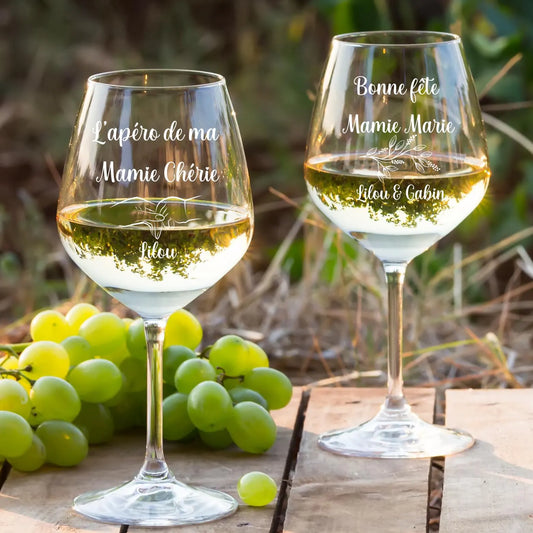 Verre vin personnalisé cadeau grand mère fête des mamies, verre gravure fête, bonne fête mamie grand mère cadeau personnalisé