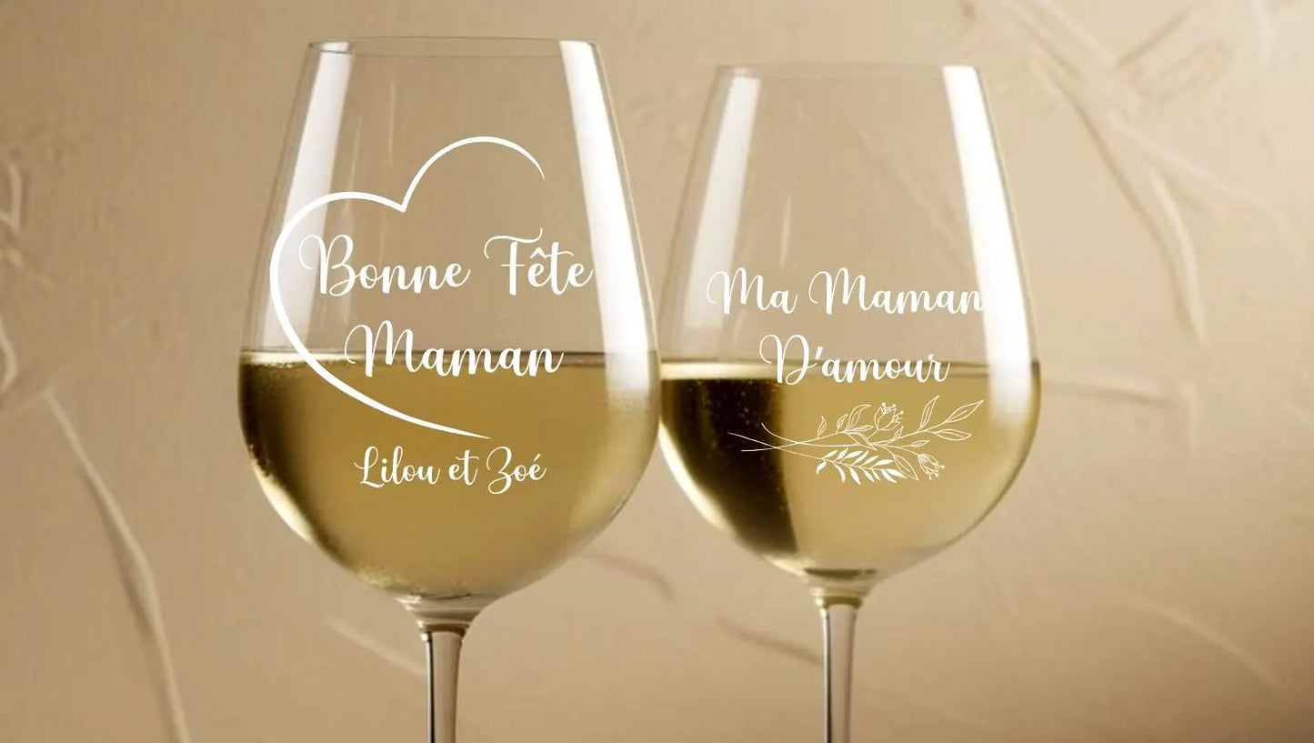 Verre vin personnalisé fête des mère, cadeau pour maman, cadeau pour la famille personnalisé gravure sur verre personnalisation sur verre