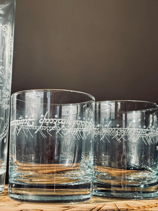 Coffret LOTR wine glasses engraved bottle lotr wood engraved Lot coffret seigneur des anneaux cadeau de noel cadeau Homme verre gravé gift