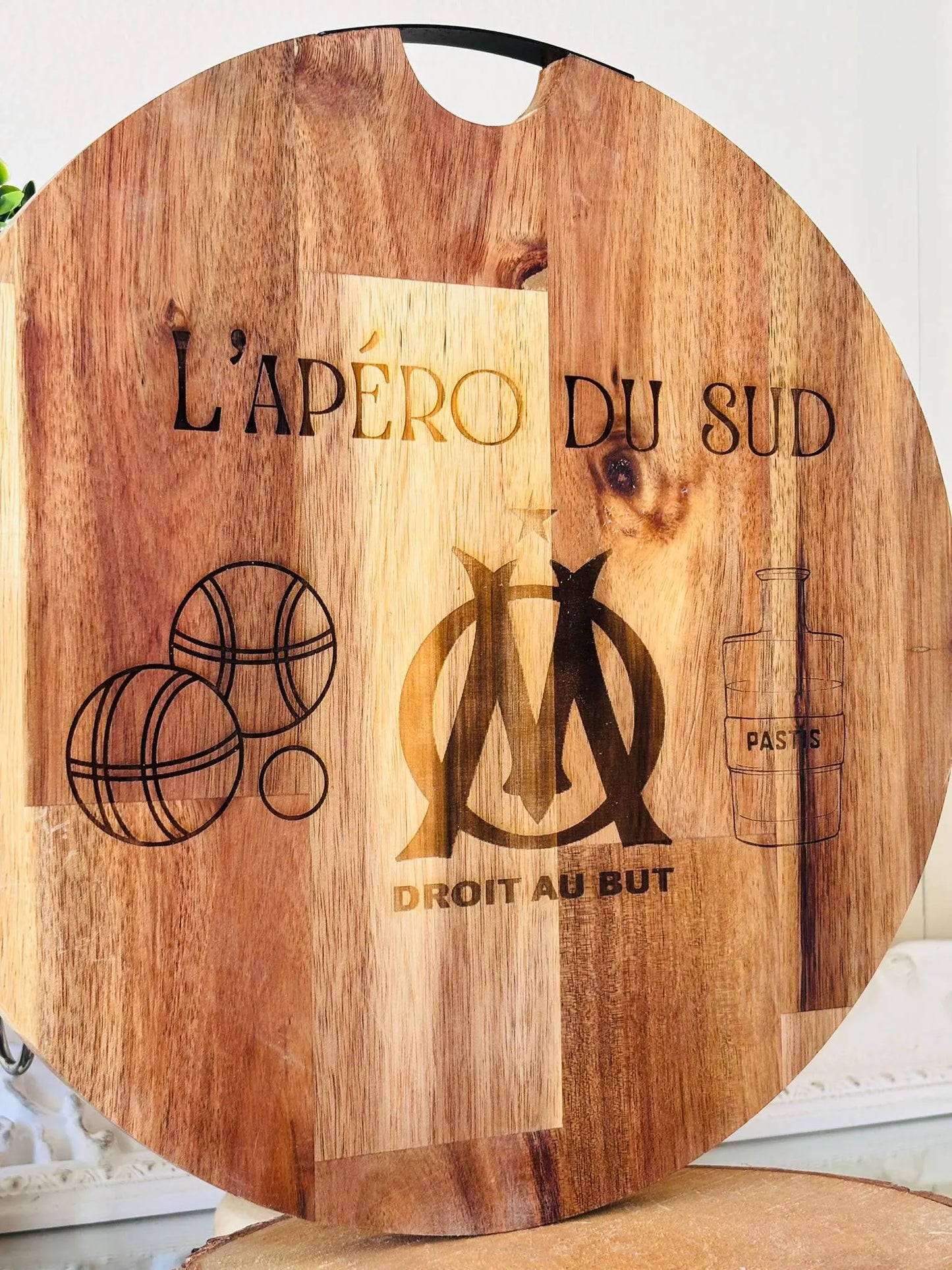 coffret cadeau papa papi tonton, cadeau homme club de foot planche bois acacia bouteille en verre gravée et verre whisky rhum om olympique